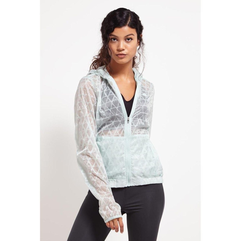 Adidas Womens Transparent Geometric Print Hooded Running Jacket Size M White